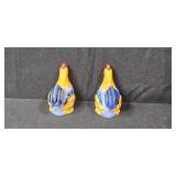Set of 6 Vintage Glass Salt Cellars and Avon Rooster Salt and Pepper Shakers