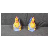 Set of 6 Vintage Glass Salt Cellars and Avon Rooster Salt and Pepper Shakers