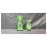 Collection of Vintage Green Glass Vases, Bowls, and Fish-Shaped Bottle