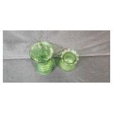 Collection of Vintage Green Glass Vases, Bowls, and Fish-Shaped Bottle