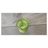 Collection of Vintage Green Glass Vases, Bowls, and Fish-Shaped Bottle