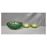 Collection of Vintage Green Glass Vases, Bowls, and Fish-Shaped Bottle