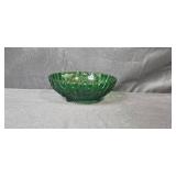 Collection of Vintage Green Glass Vases, Bowls, and Fish-Shaped Bottle