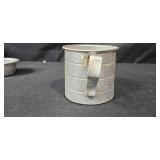 Collection of Vintage Metal and Kitchen Utensils with Percolator, Grater, Sifter, and Molds