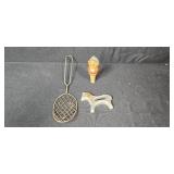 Collection of Vintage Metal and Kitchen Utensils with Percolator, Grater, Sifter, and Molds