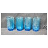 Glass Pitcher with Blue Tumblers and Green Goblet Set