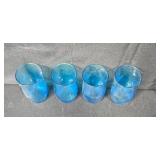 Glass Pitcher with Blue Tumblers and Green Goblet Set
