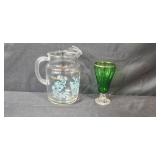 Glass Pitcher with Blue Tumblers and Green Goblet Set