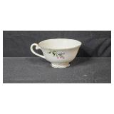 Vintage Tea Cups with Saucers, Green Glass Bowl, Blue Covered Candy Dish, and Footed Clear Glass Bowl Collection