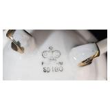 Vintage Tea Cups with Saucers, Green Glass Bowl, Blue Covered Candy Dish, and Footed Clear Glass Bowl Collection