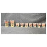 Set of Vintage Bird-Themed Drinking Glasses and Shot Glasses