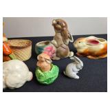 Collection of Vintage Ceramic and Porcelain Bunny Figurines and Planters