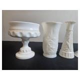 Set of Vintage White Milk Glass Vases and Candle Holders