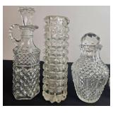 Collection of Vintage Pressed Glass Decanters, Vases, and Tableware