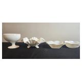 Collection of Vintage White Milk Glass Bowls, Vases, and Mug