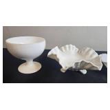 Collection of Vintage White Milk Glass Bowls, Vases, and Mug