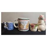 Vintage Bunny Figurine Collection with Avon Candle, Dakin Mug, and Enesco Mini Vase