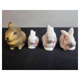 Vintage Bunny Figurine Collection with Avon Candle, Dakin Mug, and Enesco Mini Vase