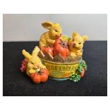 Vintage Bunny Figurine Collection with Avon Candle, Dakin Mug, and Enesco Mini Vase