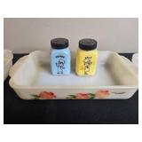 Vintage Set of 3 Flowered Baking Dishes, Tappan Salt & Pepper Shakers, and Pheasant Figurines