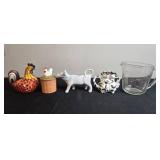 Collection of Vintage Ceramic Animal Creamers and Glass Measuring Cup