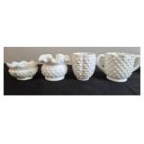 Set of Vintage White Hobnail Milk Glass Vases and Tableware