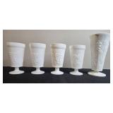 Set of Vintage White Milk Glass Vases with Grape Design