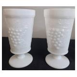 Set of Vintage White Milk Glass Vases with Grape Design