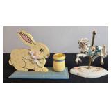 Collection of Vintage Nursery Decor, Hobnail Lamp, Carousel Ornaments, Baby Shoes, and Marbles