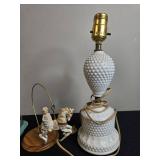 Collection of Vintage Nursery Decor, Hobnail Lamp, Carousel Ornaments, Baby Shoes, and Marbles