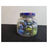 Collection of Vintage Nursery Decor, Hobnail Lamp, Carousel Ornaments, Baby Shoes, and Marbles