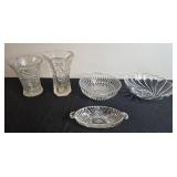 Collection of 5 Pressed Glass Vases and Bowls