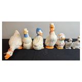 Collection of 7 Vintage Goose Figurines Ceramic and Porcelain, Enesco and Others