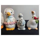Collection of 7 Vintage Goose Figurines Ceramic and Porcelain, Enesco and Others