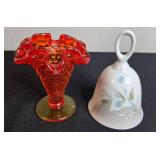 Vintage Collectibles Lot: Russ Bell, Porcelain Girl Figurine, Art Glass Vase, Handpainted Glass Plate