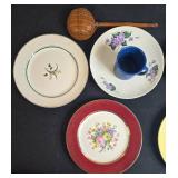 Vintage Mixed Dinnerware Collection - Plates, Cups, and Woven Ladle