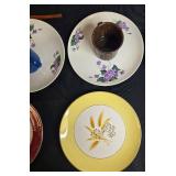 Vintage Mixed Dinnerware Collection - Plates, Cups, and Woven Ladle