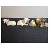 Set of Ceramic Animal Figurines Including Lambs, Ducks, and Rabbits