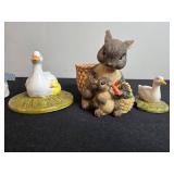 Set of Ceramic Animal Figurines Including Lambs, Ducks, and Rabbits