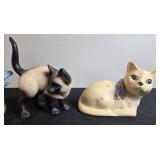Set of 4 Decorative Porcelain Figurines with Cat and Bird Designs