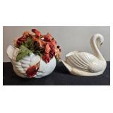 Collection of Duck and Swan Planters, Wall Plaques, and Decorative Tin