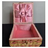 Vintage Vanity and Decorative Lot: Glass Jars, Porcelain Dish, GEM Razor, Woven Box