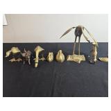 Collection of Vintage Brass Animal Figurines and Candle Holder