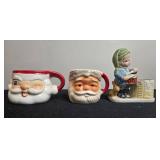 Vintage Christmas Holiday Decor Collection Including Mugs, Figurines, Glasses, and Tin House