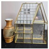 Collection of Ceramic Animal Figurines, Brass Glass House, and Decorative Vase