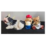 Collection of Ceramic Animal Figurines, Brass Glass House, and Decorative Vase