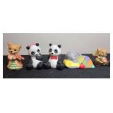 Collection of Ceramic Animal Figurines, Brass Glass House, and Decorative Vase