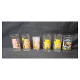 Set of Vintage Cartoon Character Collector Glasses Care Bears and Flintstones