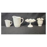 Vintage Hobnail Milk Glass Pitchers and Vases Set