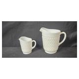 Vintage Hobnail Milk Glass Pitchers and Vases Set